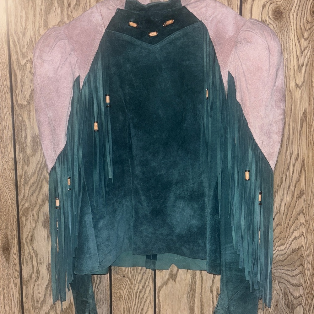 Vintage Green and Cream Fringe Suede Set